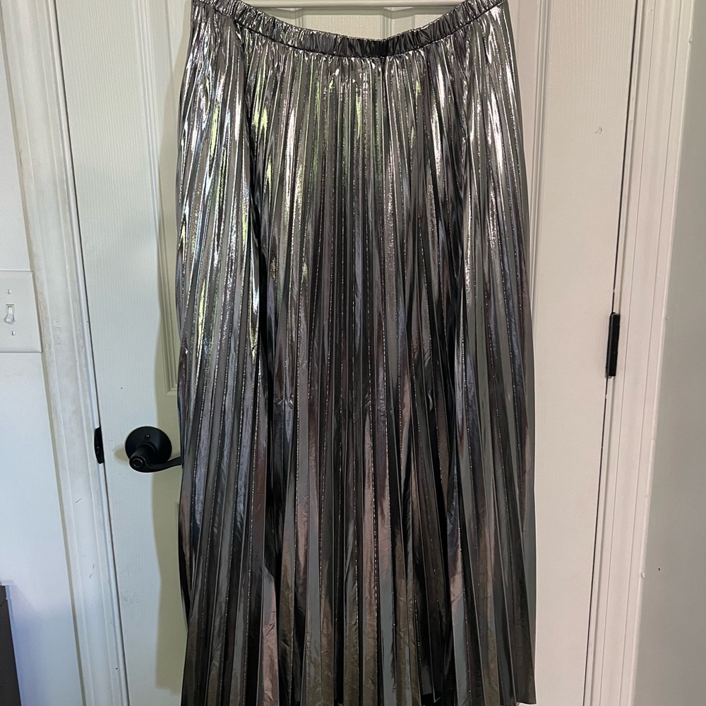 Dressed In Lala Metallic Pleated Midi Skirt